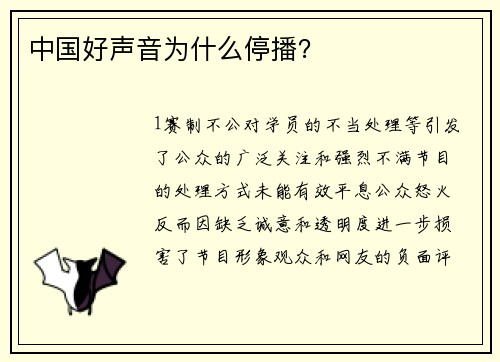 中国好声音为什么停播？
