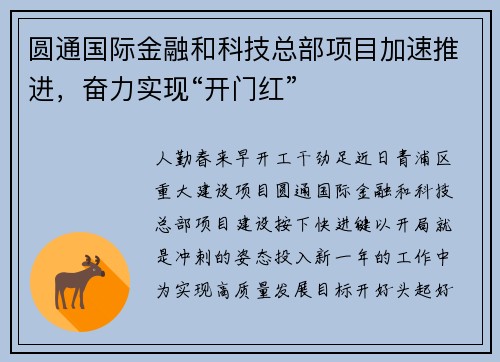 圆通国际金融和科技总部项目加速推进，奋力实现“开门红”