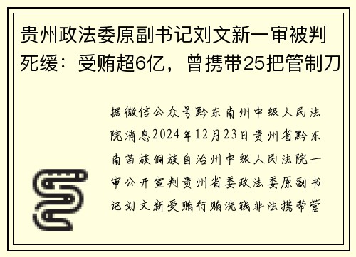 贵州政法委原副书记刘文新一审被判死缓：受贿超6亿，曾携带25把管制刀具至民用航空器