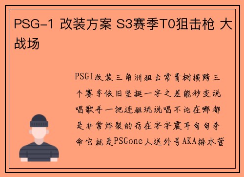 PSG-1 改装方案 S3赛季T0狙击枪 大战场