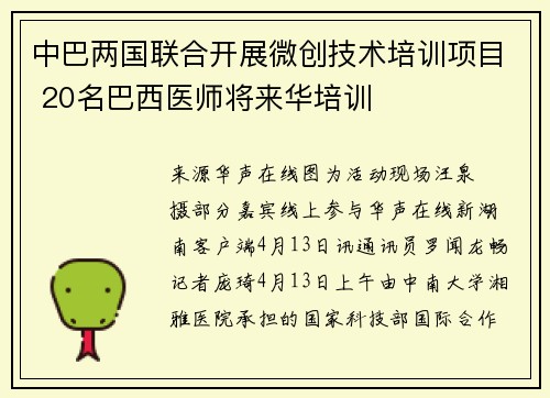 中巴两国联合开展微创技术培训项目 20名巴西医师将来华培训